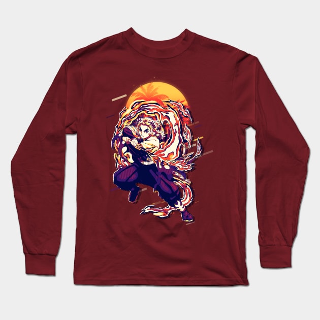 Kyojuro Rengoku Retro Art Long Sleeve T-Shirt by SiksisArt